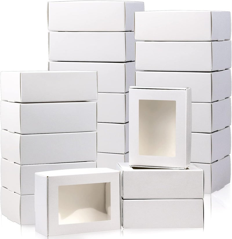 BadenBach 50 Pack Mini Rectangle Kraft Paper Boxes with Clear Windows,3.33" x 2.35" x 1.18",Tiny Small Homemade Soap Packaging Box Small Gift Boxes Bulk for Treat Candy Cookies Party Favors (White) - Image 1